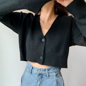 OAK + FORT black Cropped Button Cardigan - A🛍️
